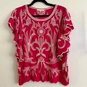 Solitaire Fuchsia Bohemian Embroidered Blouse (Anthropologie)